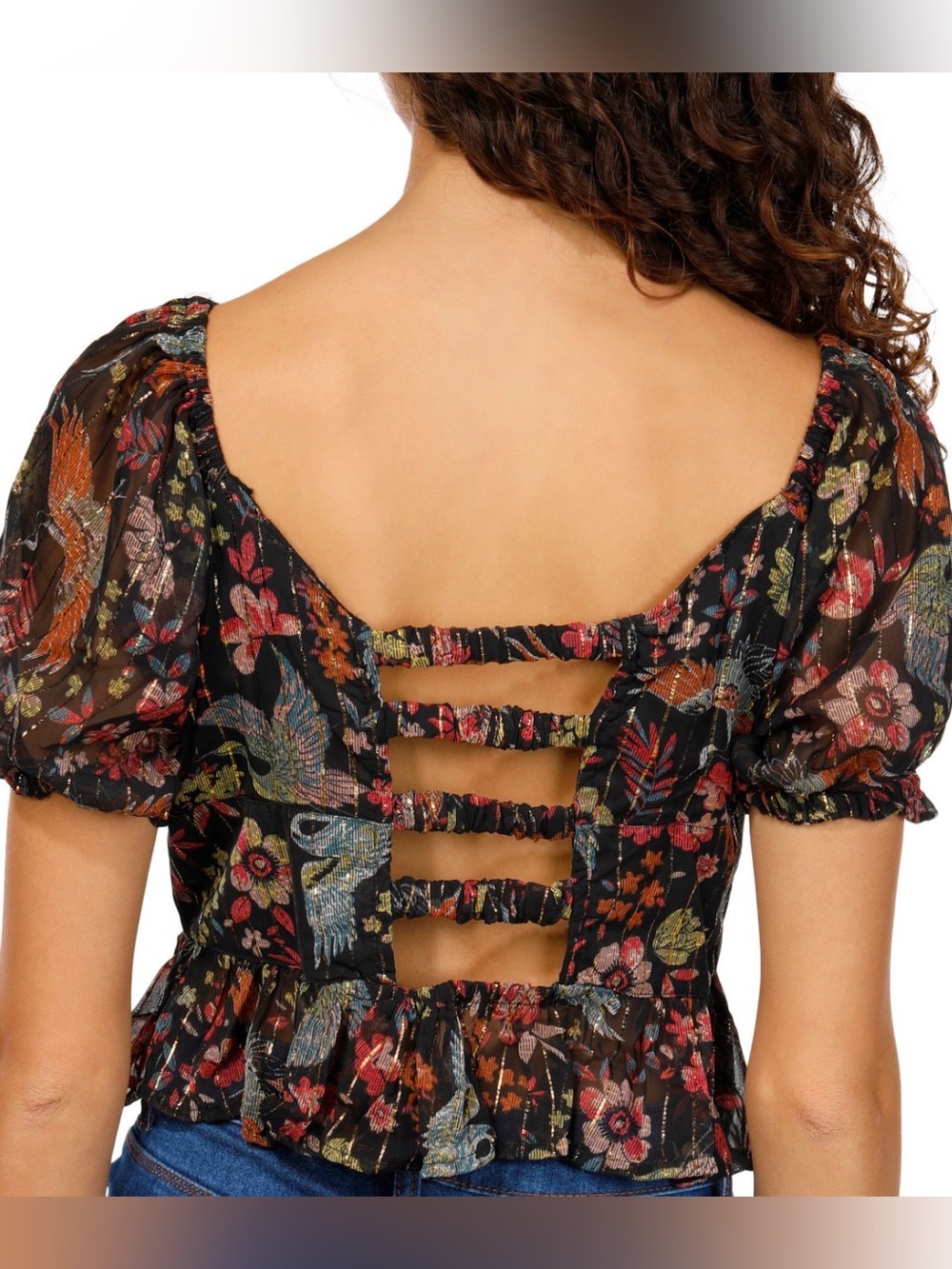 NWT Angie Juniors Puff Short Sleeve Square Neck Floral Crop Top